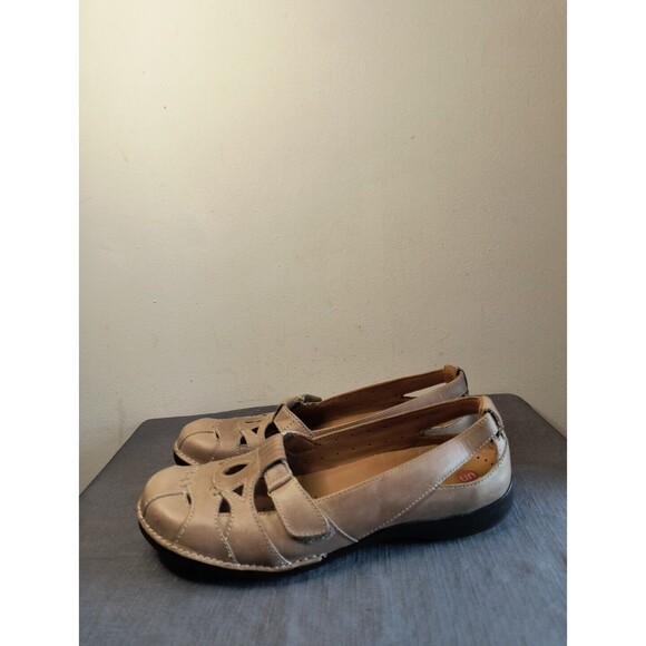 CLARKS 63784 Unstructured Strappy Leather Loafers Mary Janes - Tan 9M Ladies - Picture 2 of 9